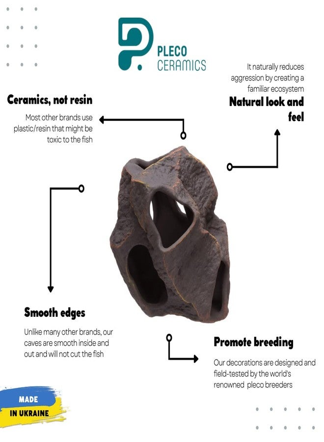 Plecoceramics ديكورات سيراميكية لأحواض السمك من Plecoceramics، ديكور حجري على شكل كهف لأسماك البيتا - ديكور مخبأ لأحواض أسماك الزينة لتربية أسماك السيكلد، ألعاب أسماك البليكو والبيتا (بولدر) - Image 5